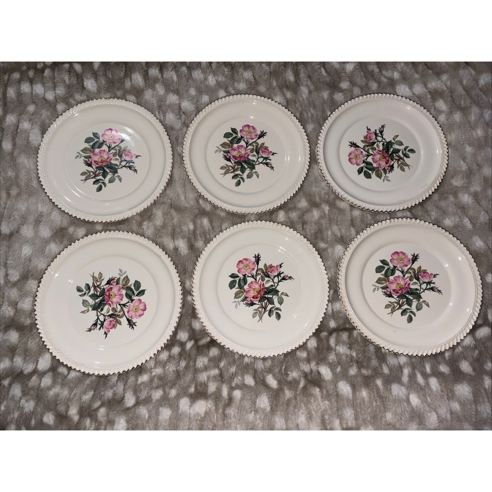 Harker‎ Pottery Co. 22 kt gold  Wild Rose (Royal Gadroon) Dinner Plate Lot Of 6